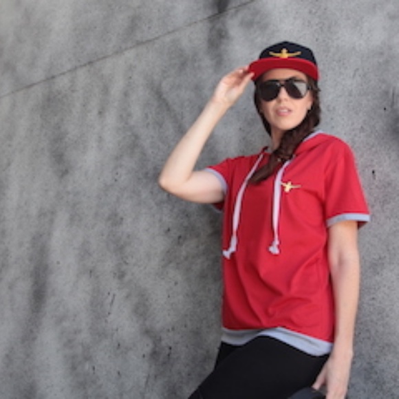 Short Sleeve Red gray Hoodie Men Women Unisex - Picture 5 of 8